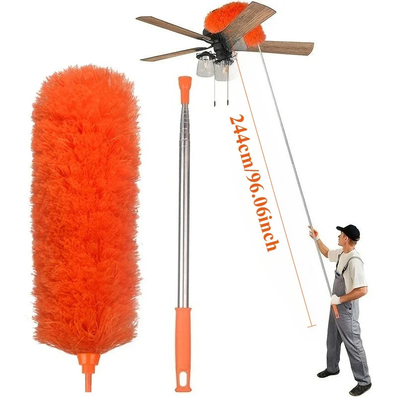 Duster with Extension Rod, Retractable Dust Brush, Microfiber Dust Brush, Reusable, Washable Ceiling Cleaning Tool