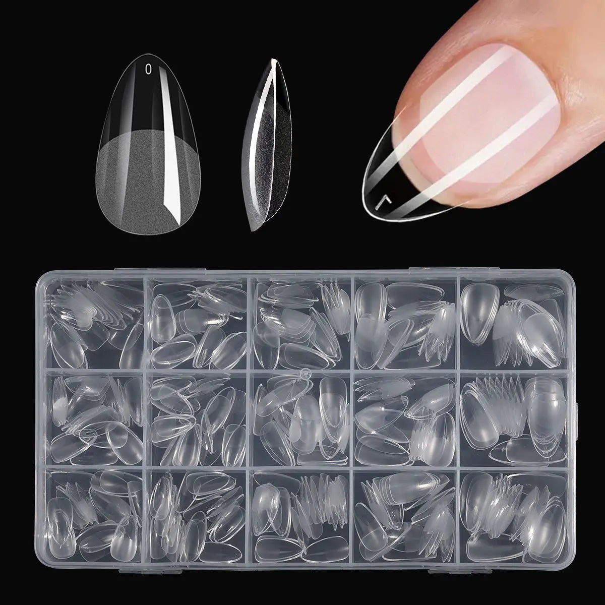 330pcs Small Almond Clear Acrylic Nail Tips – Thin Semi‑Matte Full Cover False Nails, No Buffing Needed, Seamless Extension for