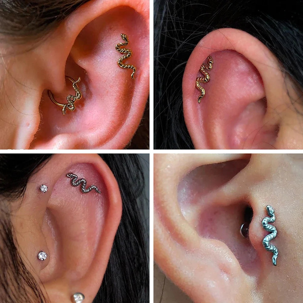 Right Grand ASTM F136 Titanium Implant Grade 16G Internal Thread Snake Labret Tragus Lip Rings Studs Helix Earring Piercings