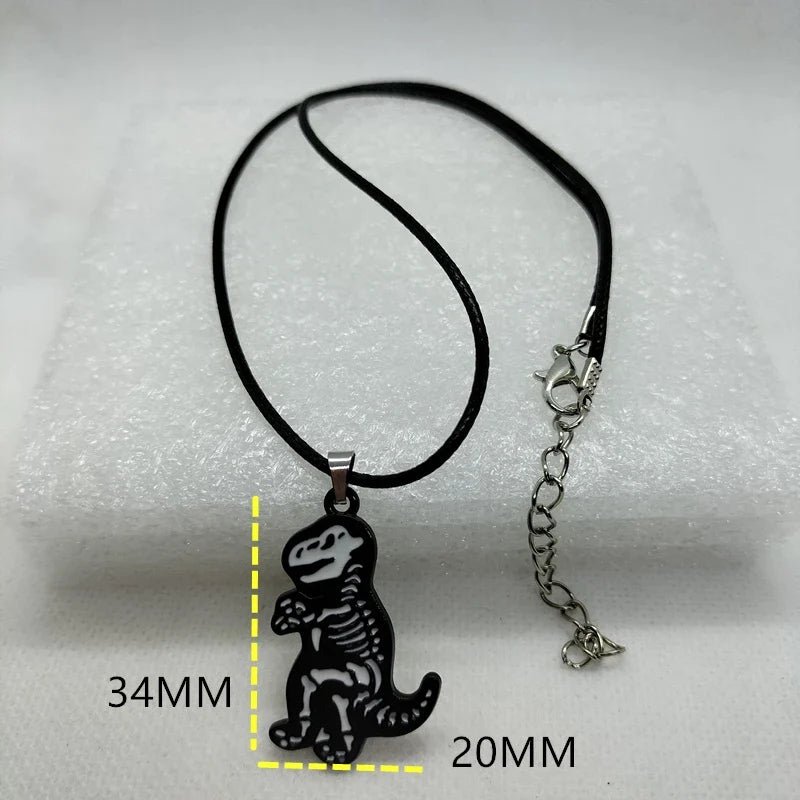 Vintage Black Dinosaur Enamal Pendant Necklace Goth Chain Cartoon Design Charm Choker Necklace for Women Kid HipHop Neck Jewelry