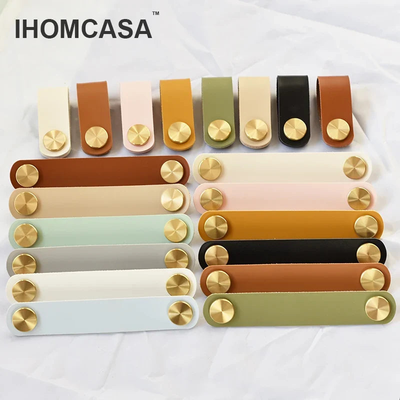 IHOMCASA Nordic Gold Brass Cabinet Knob Furniture Drawer Door Handle Kitchen Cabinet Pulls Wardrobe Handle Artificial Leather