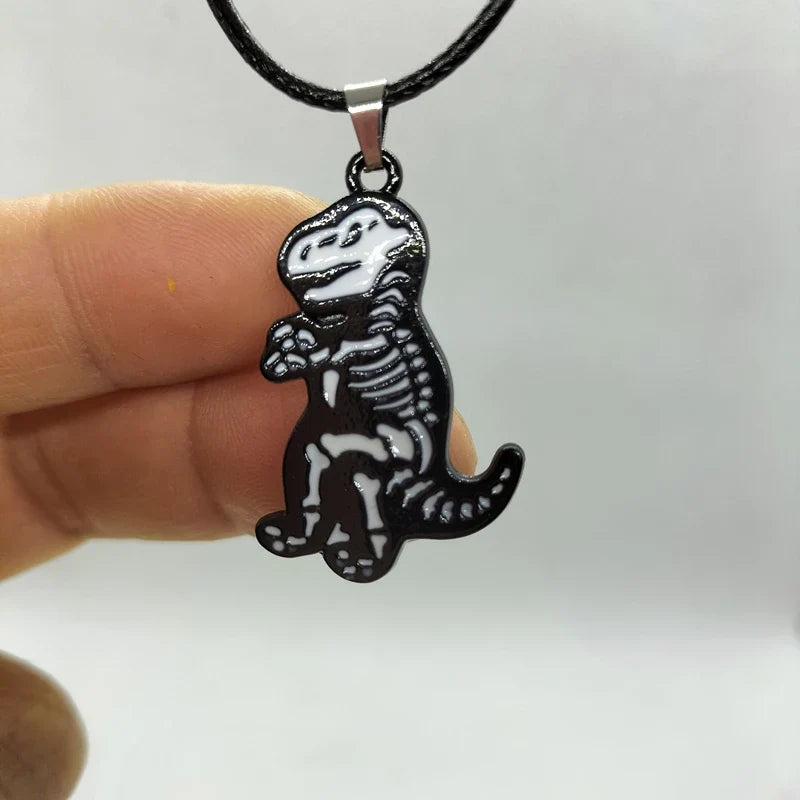 Vintage Black Dinosaur Enamal Pendant Necklace Goth Chain Cartoon Design Charm Choker Necklace for Women Kid HipHop Neck Jewelry