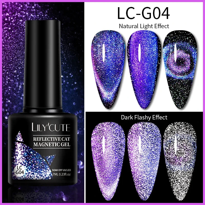 LILYCUTE 7ml Reflective Glitter Nail Gel Polish Effect Sparkling Soak Off Gel Semi Permanent For Manicure Nail Art UV Nail Gel