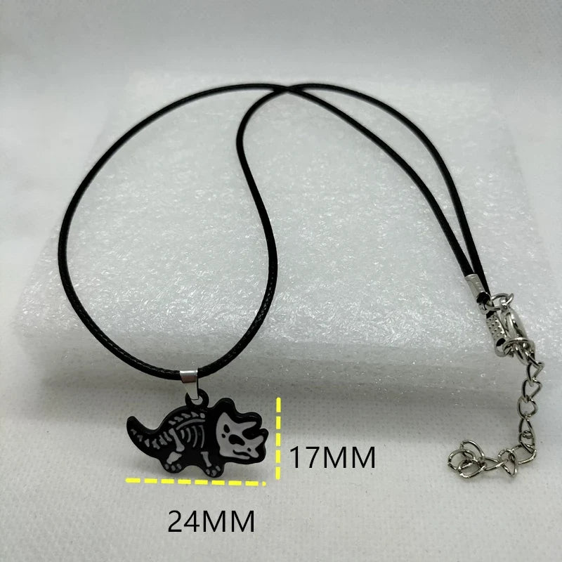 Vintage Black Dinosaur Enamal Pendant Necklace Goth Chain Cartoon Design Charm Choker Necklace for Women Kid HipHop Neck Jewelry
