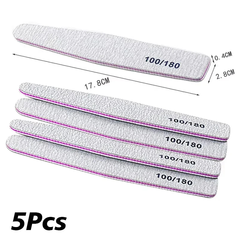 1-10Pcs Nail File Buffer 100/180 Grit Half Moon Nail Files Double Side Sandpaper Sanding Grinding Gel Nail Polish Manicure Tool