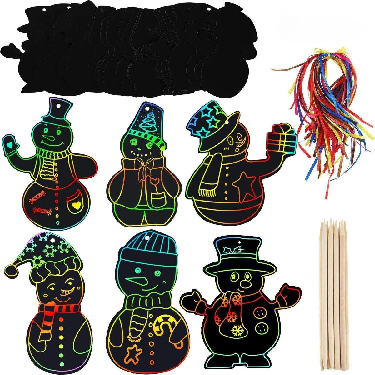 12/24pcs Rainbow Scratch Art Paper - DIY Christmas Ornaments & Party Favors - Tree Pattern, Best for Christmas