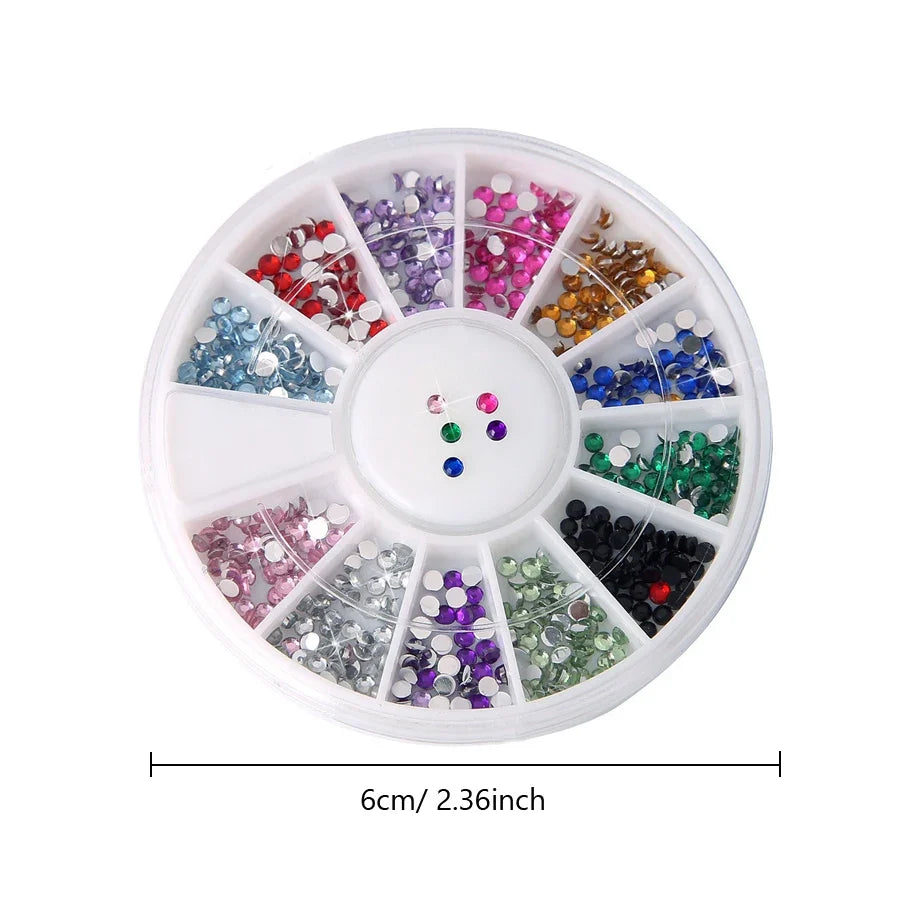 12 Colors Flatback Nail Art Rhinestones Nail Gems Glass AB Clear Crystal Rhinestones Nail Art Charms DIY Manicure Accessories