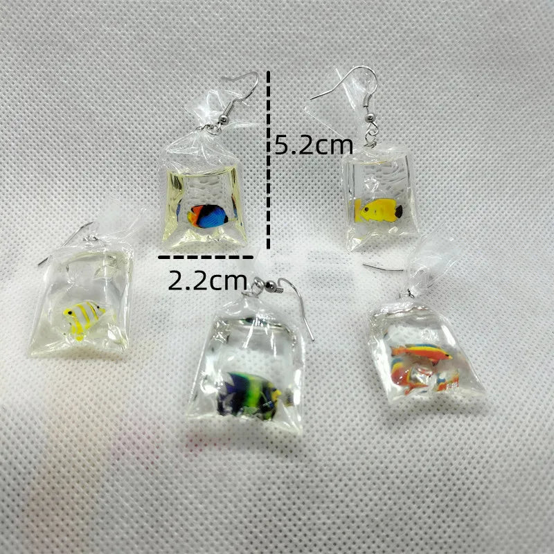 Yungqi Cartoon Resin Ocean Animal Fish Water Bag Dangle Earrings Funny Water Pouch Drop Earring For Girl Kids Jewelry Brincos