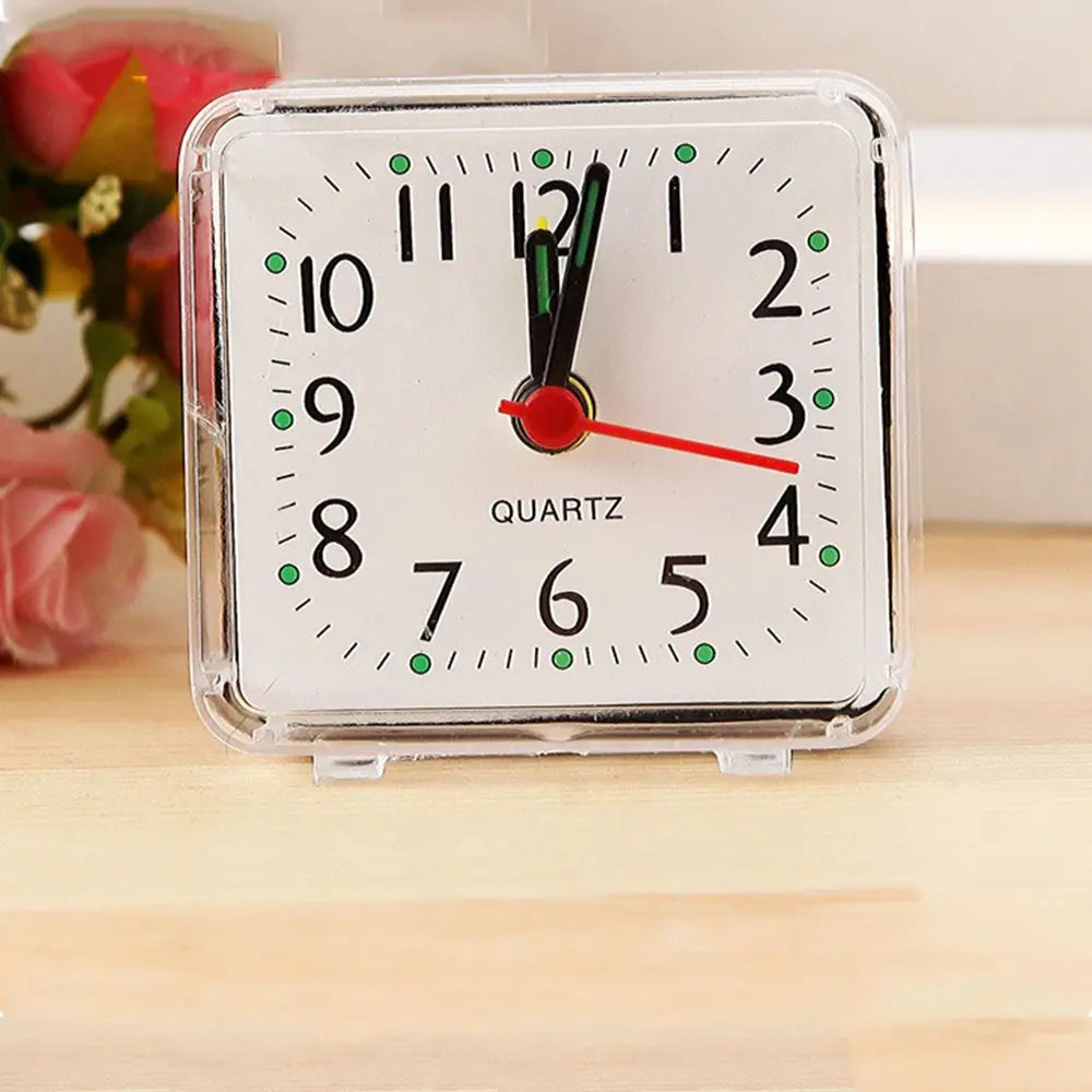 Small Silent Bedroom Bedside Office Alarm Clock Square Quartz Home Room Decoration