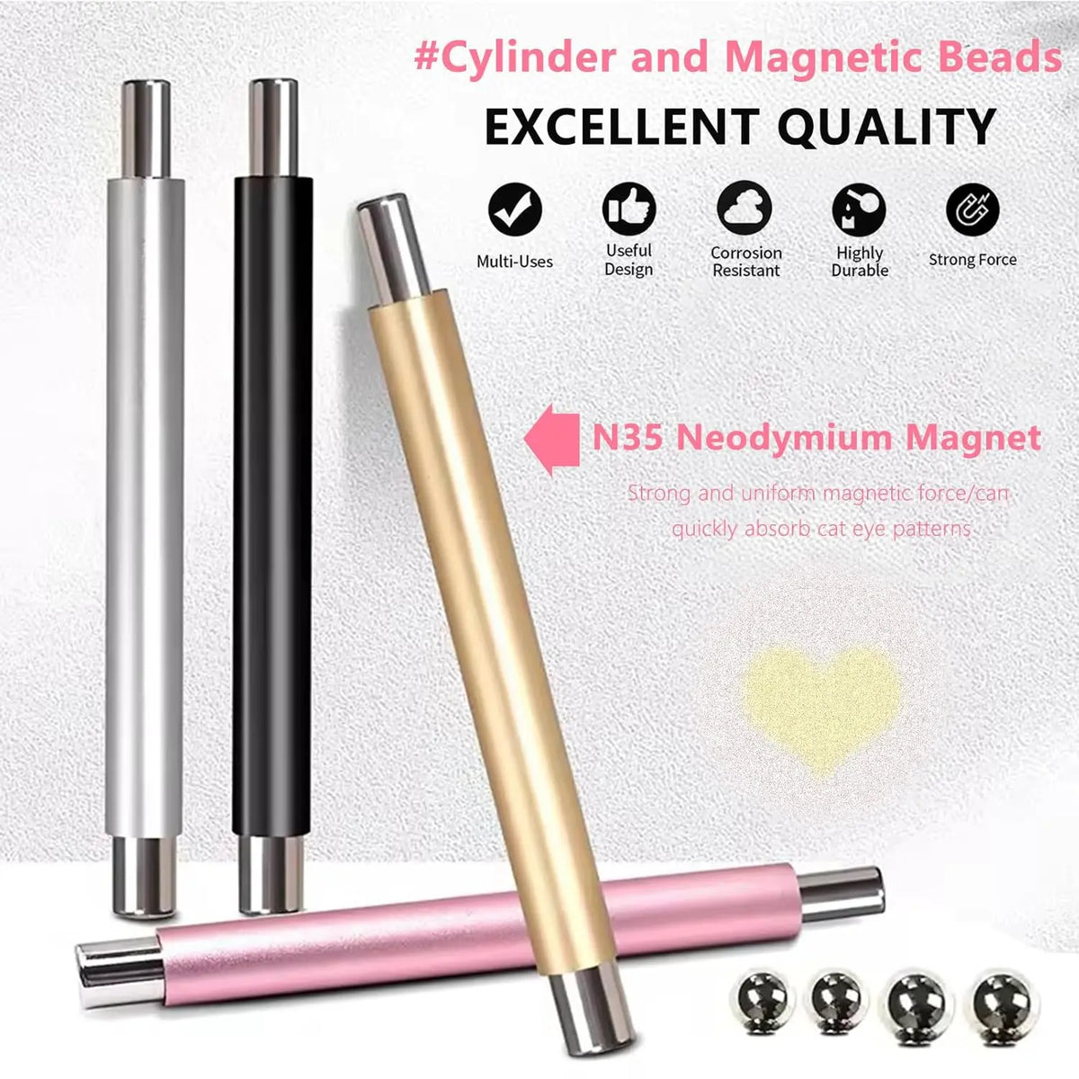 Nail Cat Eye Magnetic Ball With Nail Magnetic Stick Tool Set Double-head Strong Magnet Pen 3D Cat Eye Gel Nail Supplies