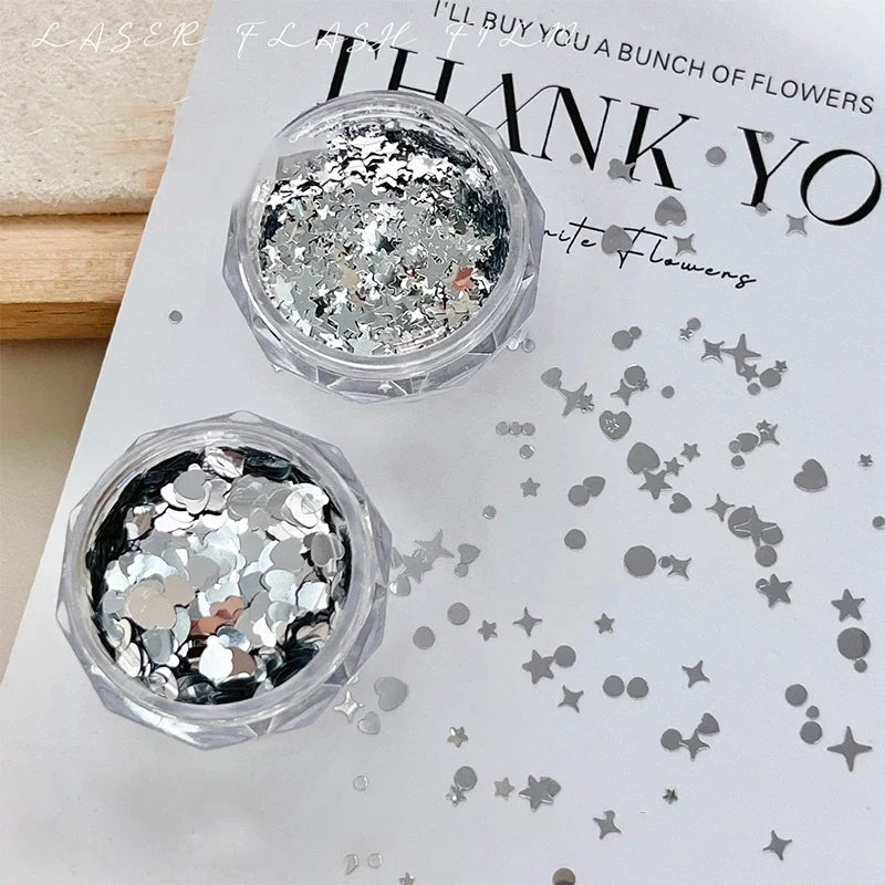 1 Box 3D Mini Nail Art Charms Round Heart Star Sequin Flakes Silvery Shiny Accessories For Manicure