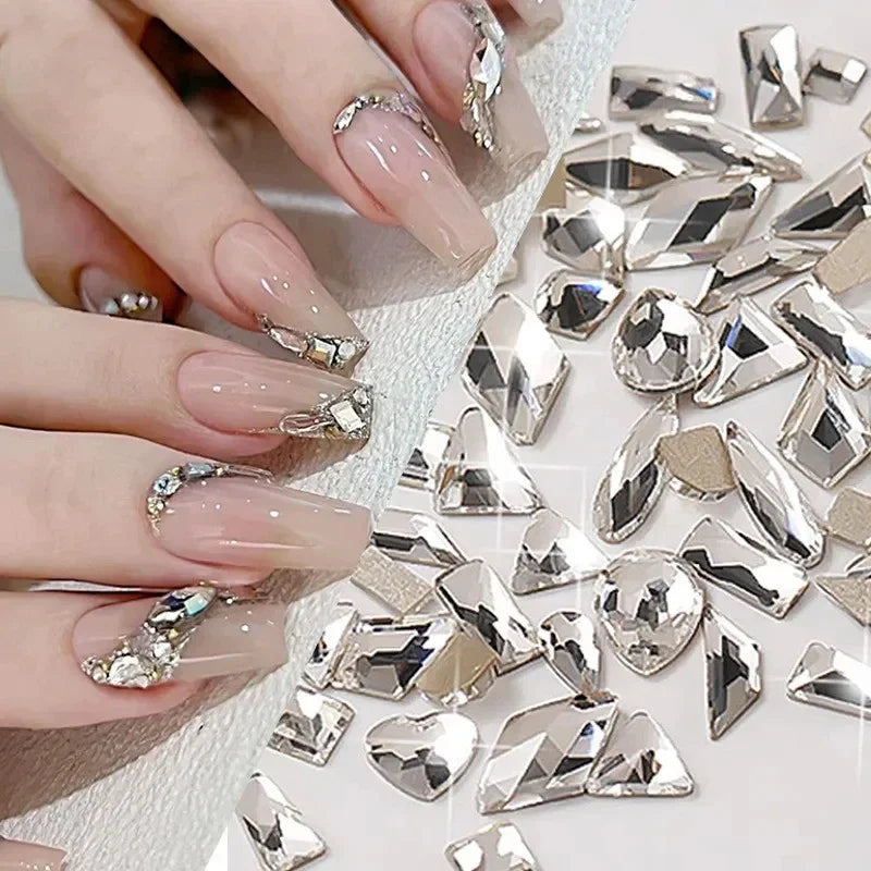 200/50PCS 3D Nail Rhinestones Flat Back Mini Diamond Stone Gems Glass Clear Crystal Nail Art Charms DIY Manicure Accessories