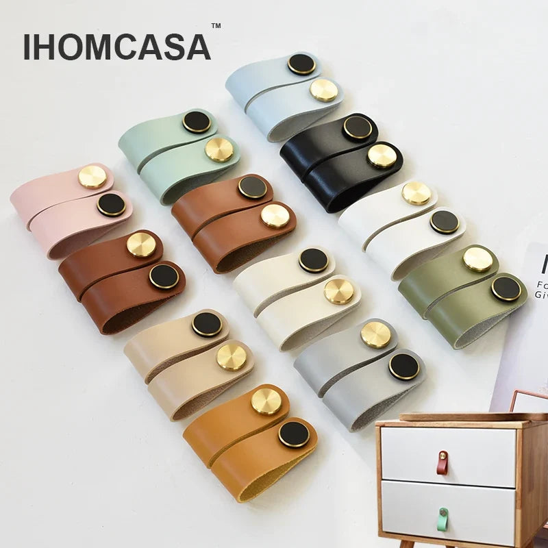 IHOMCASA Nordic Gold Brass Cabinet Knob Furniture Drawer Door Handle Kitchen Cabinet Pulls Wardrobe Handle Artificial Leather