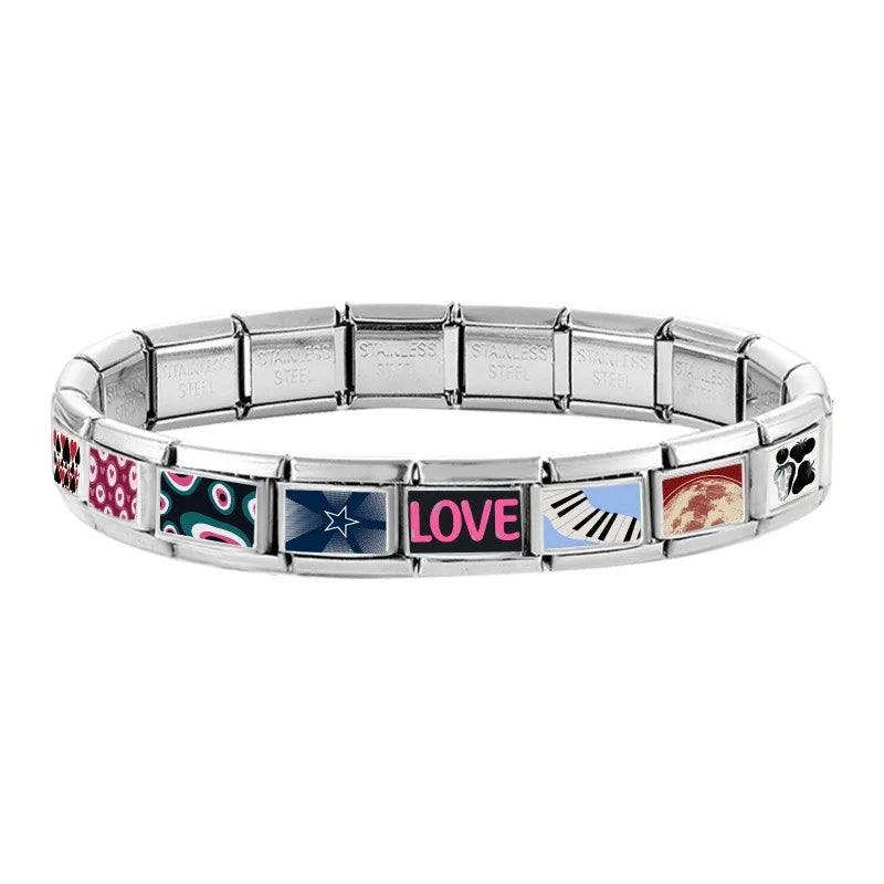 New Pink Black Butterfly Love Hearts Stars Italian Links Charm Fit 9mm Jewelry Stainless Steel Making DIY Fashion Bracelets Bead