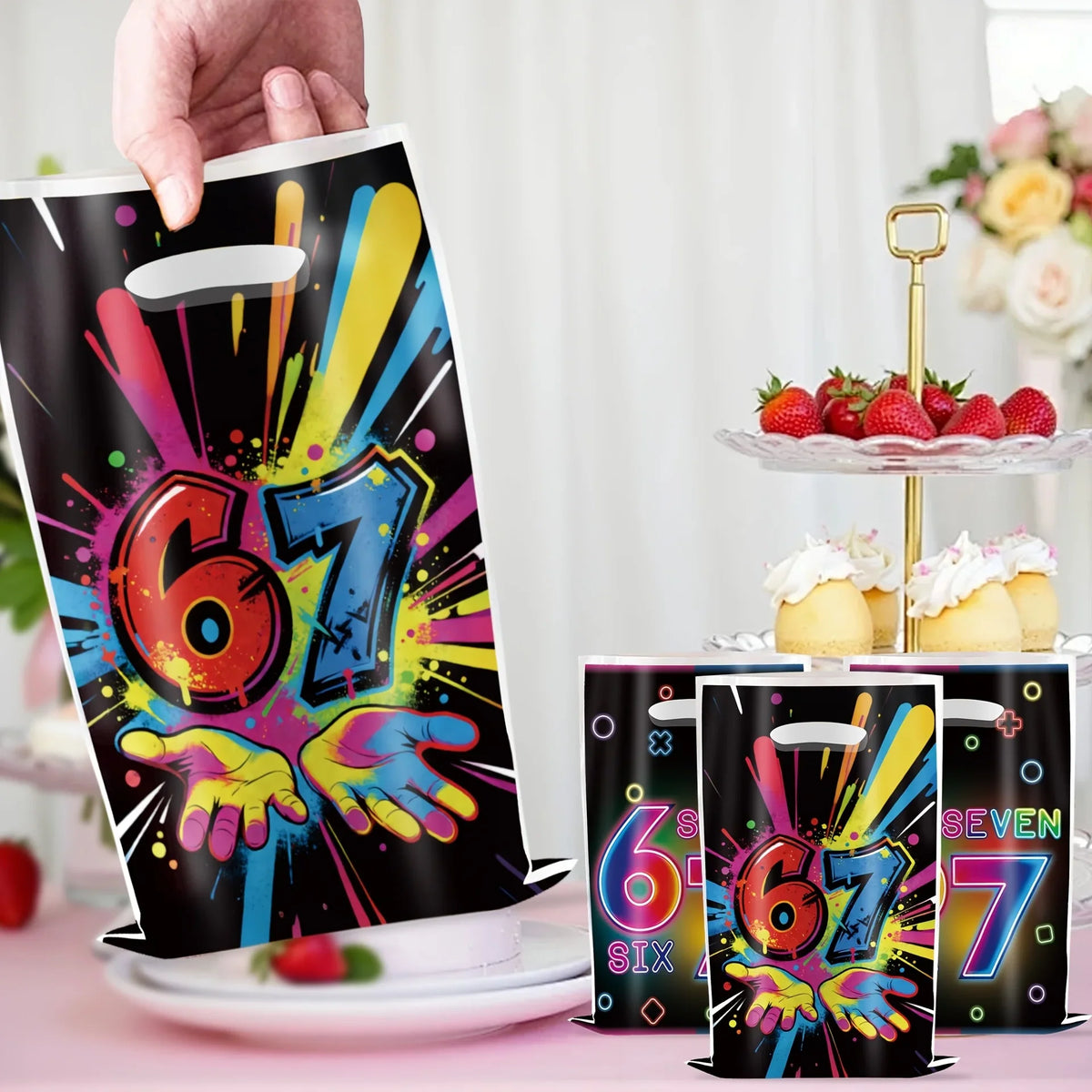 Gift For Her/Him 50/20pcs Colorful 67 Theme Party Gift Bags,Treat Bag with Handle, for Birthday Holiday Party Favor Supplies