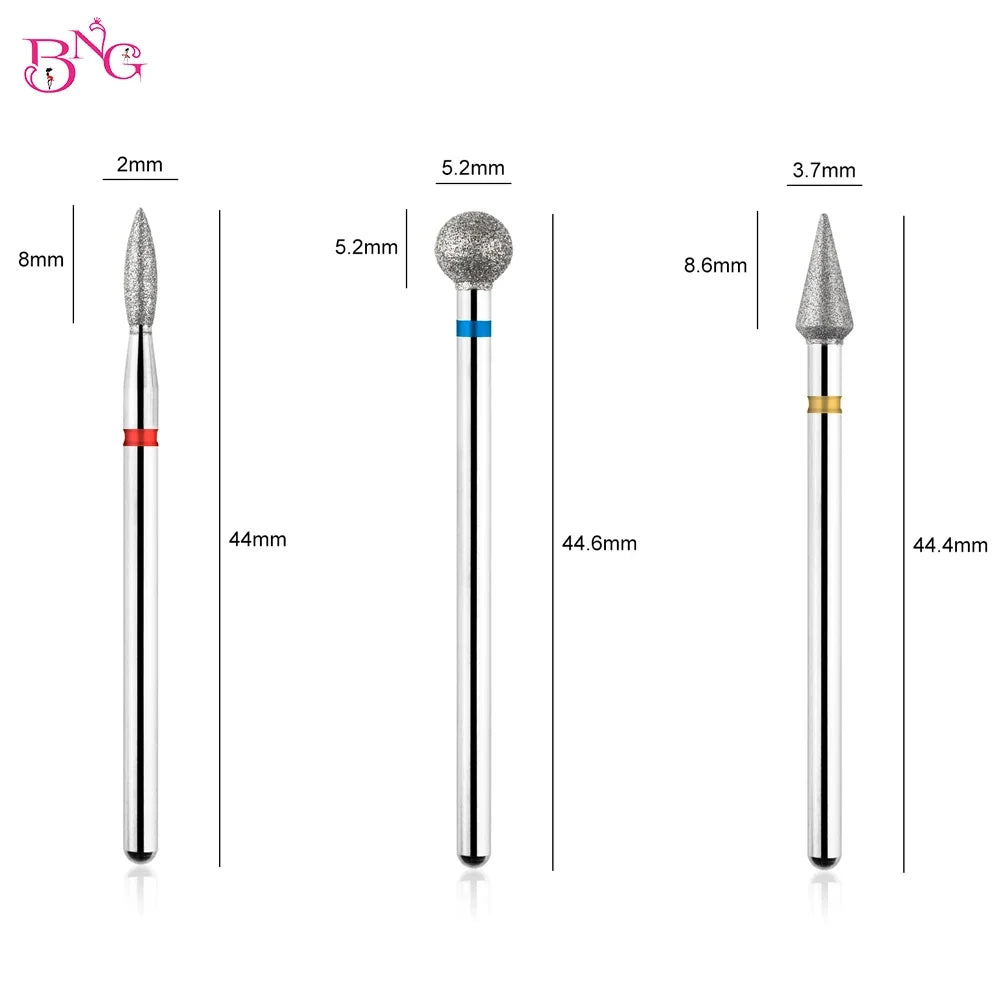 BNG 5Pcs/set Flame Nail Drill Bits Diamond Milling Cutters for Manicure 3/32'' Pro Drill Tips for Nails Cuticle Remove Tools