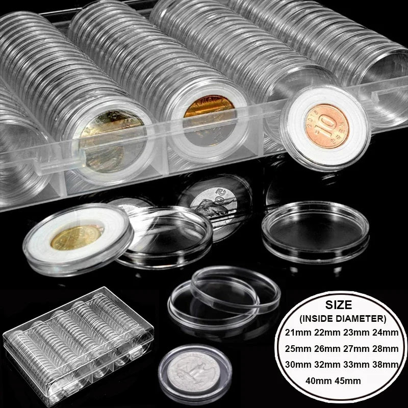 21-45mm Transparents Plastic Coinning Holder Box 10/100pcs Storage Case for Coinning Capsules, Collecting & Protection Containe