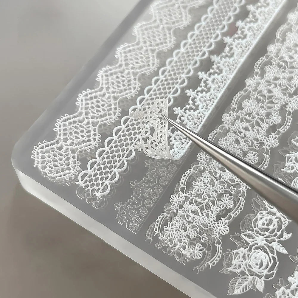 3D Relief Ultra-Thin Lace Silicone Nail Art Mold 83*65mm French Lacework Pattern Nail Stamping Hollow Rose Manicure Tools