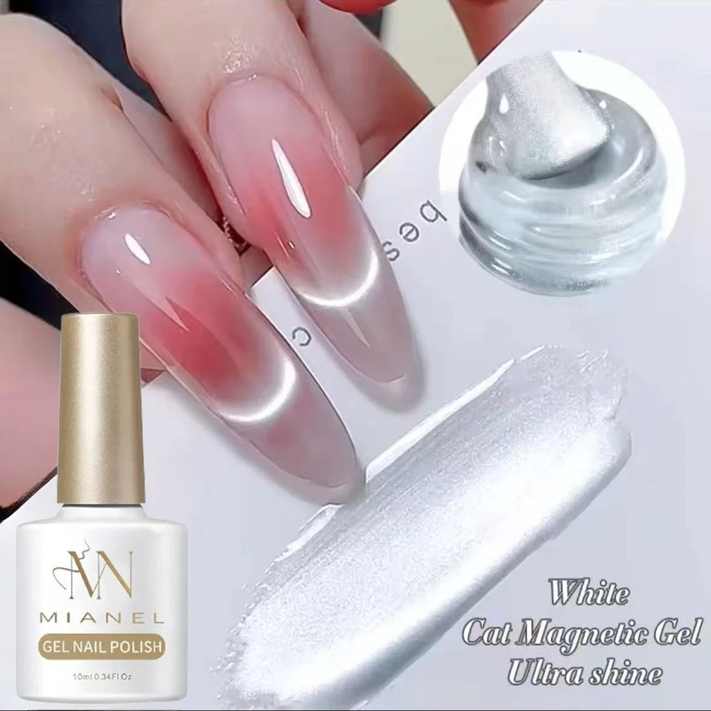 1-9pcs 10ml Flow Light White Cat Eye Gel Nail Polish Ultra Shine Soak Off UV Gel Mirror Glass Cat Magnetic Gel Polish