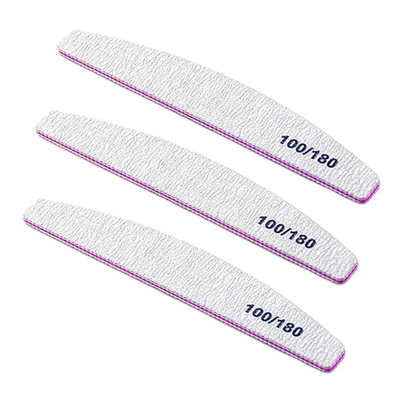 1-10Pcs Nail File Buffer 100/180 Grit Half Moon Nail Files Double Side Sandpaper Sanding Grinding Gel Nail Polish Manicure Tool