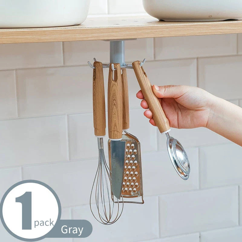 360 Degrees Rotated Kitchen Hook, 6-claw Rotating Hook, Wall Mounted, Kitchenware, Spoon Storage Rack, Clothes Ties Hanging Rack