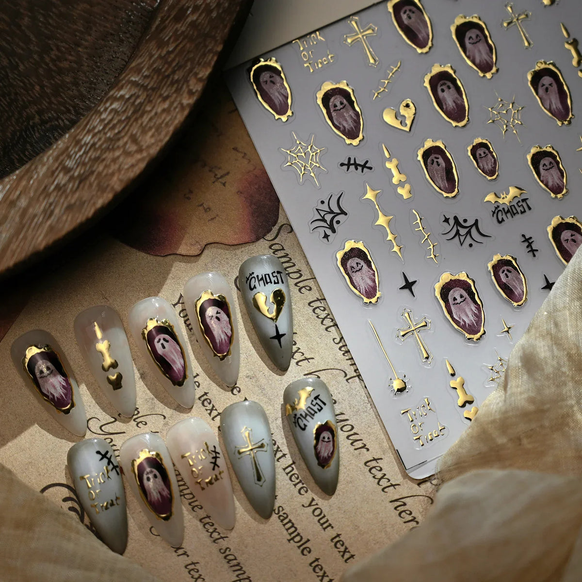 Halloween Nails Sticker Decoration 5D Retro Gilding Bat Cross Ghost Self Adhesive Nail Art Stickers DIY 3D Chic Manicure Decals