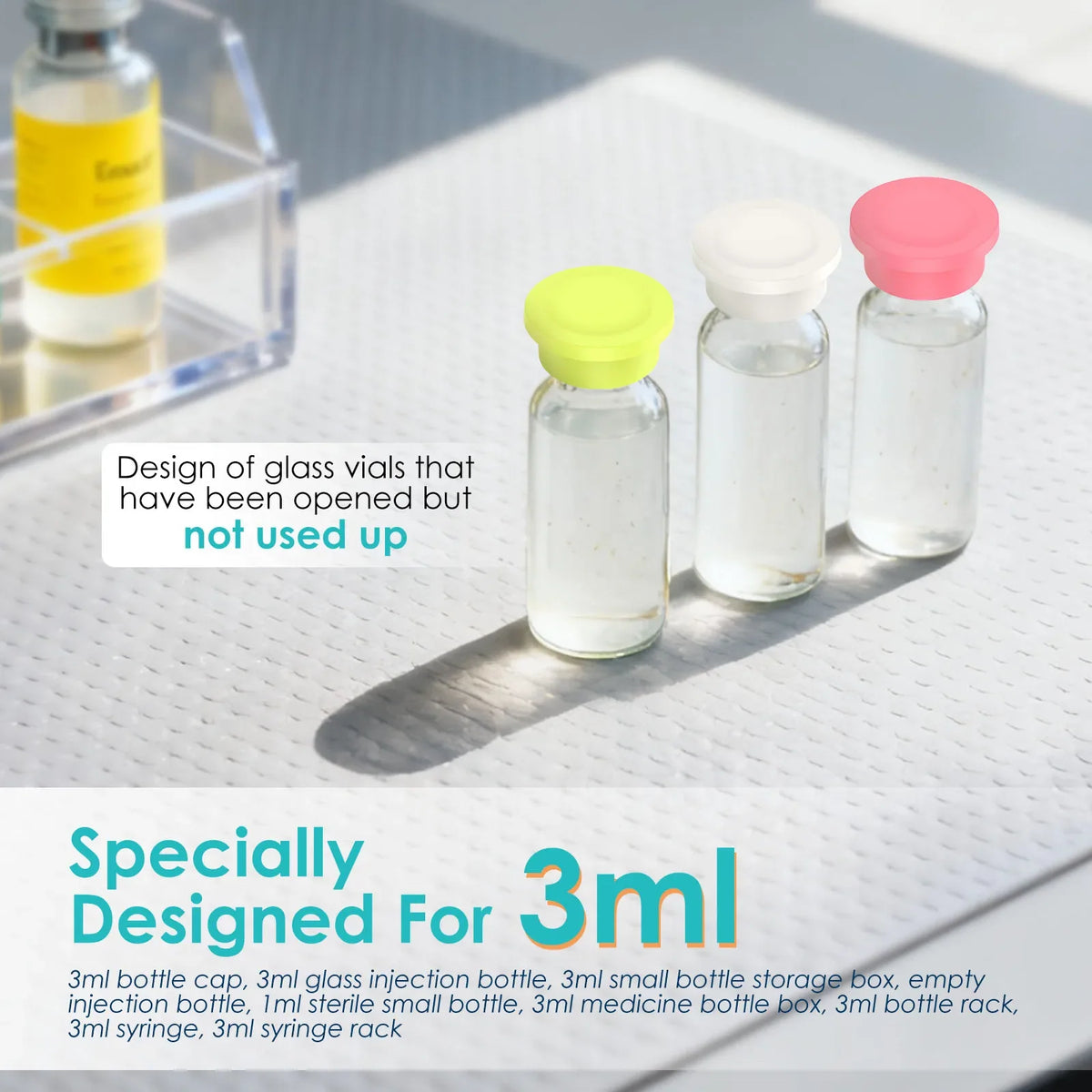 36Pcs Vial Cap 3ml Glass Vial Leak Proof Evaporation Proof Silicone Seal Cover for Lab Research Bottles Vials Opening Sealing