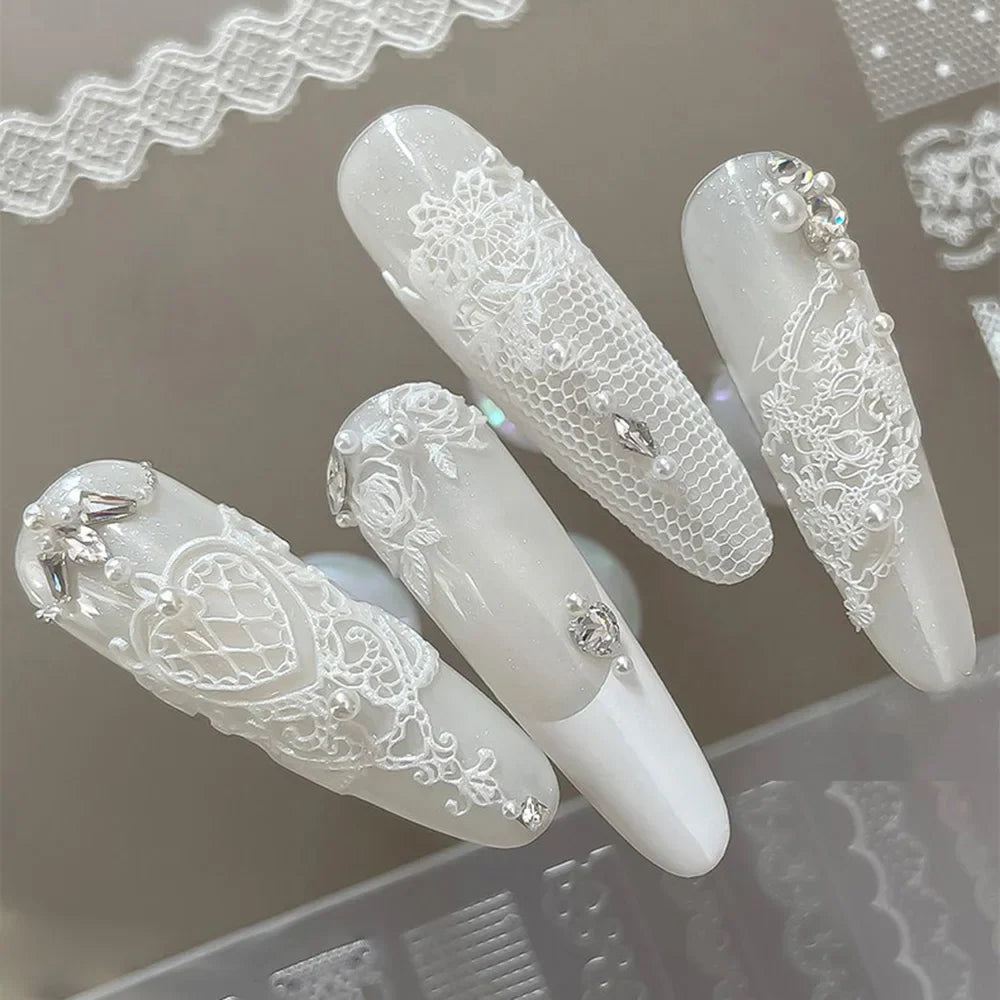 1PC 3D Lace Design Nail Art Silicone Mold Ultra-thin Transparent Sweater Knitting Lace Acrylic Nail Template NailDecoration Mold