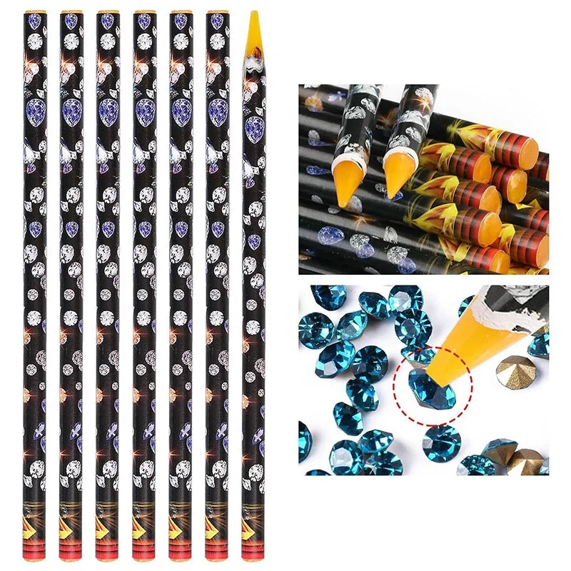 5Pcs Wax Pencil For Rhinestone Nail Point Drill Wax Pen Diamond Art Dotting Pen Self Adhesive Resin Picker Pencil Nail DIY Decor