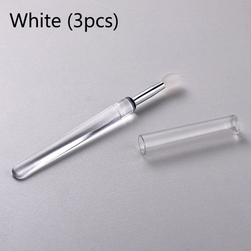 3Pcs Silicone Nail Brush Set with Cover, Manicure Silicone Applicator for Applying Nail Chrome Powder & Pigment