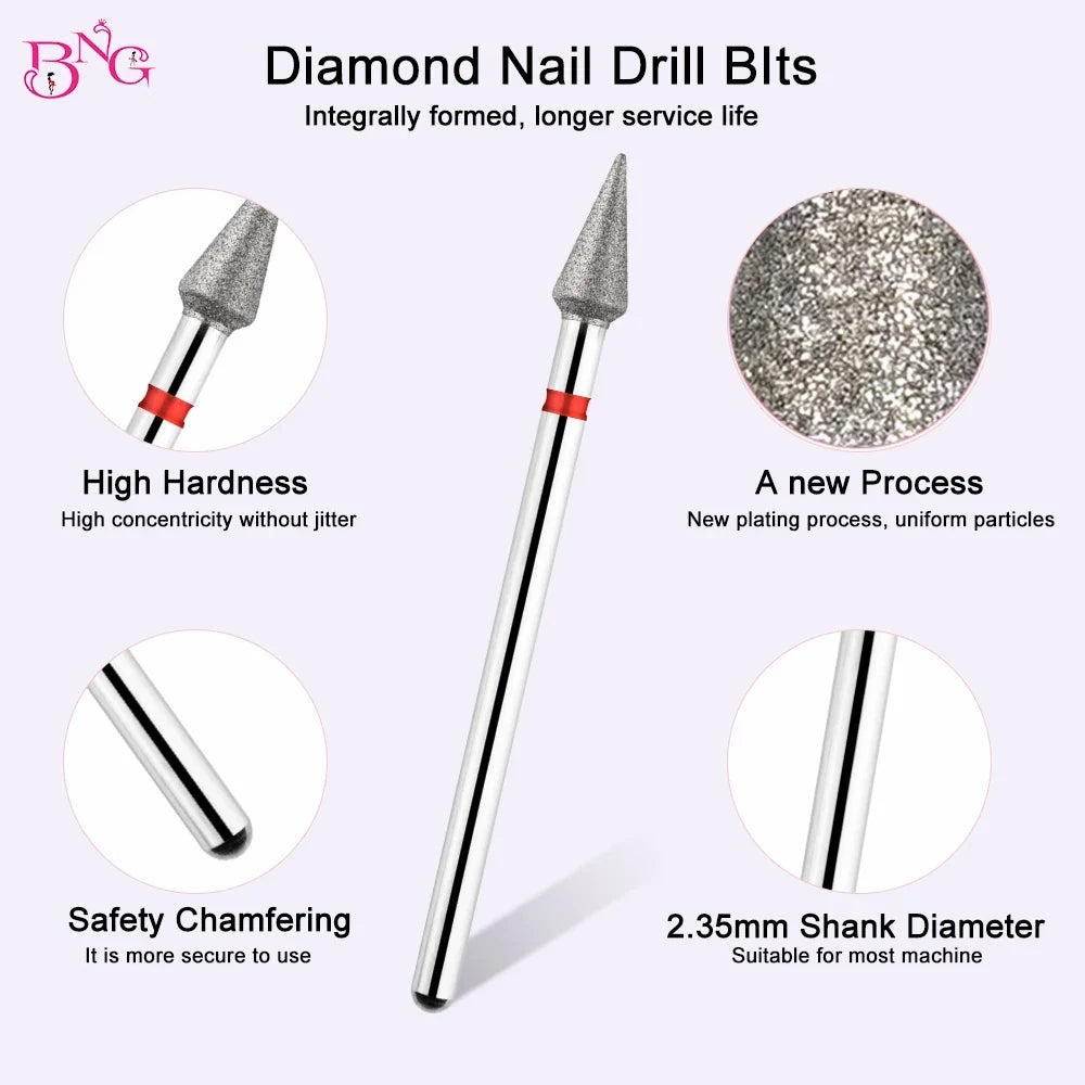 BNG 5Pcs/set Flame Nail Drill Bits Diamond Milling Cutters for Manicure 3/32'' Pro Drill Tips for Nails Cuticle Remove Tools