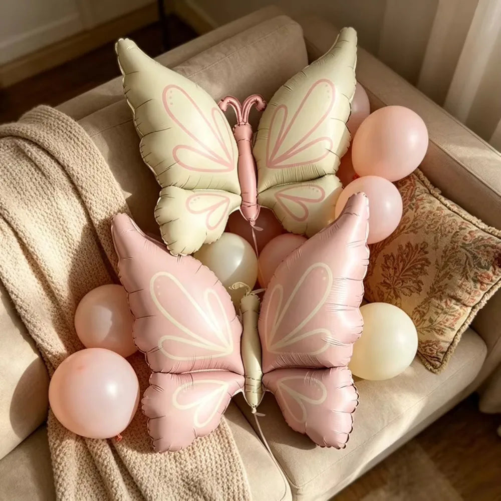 2Pcs Pastel Butterfly Foil Balloons, Large Pink White Butterfly Aluminum Balloon for Birthday Baby Shower Party Decorations