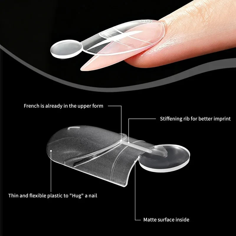 140PCS Full Cover Press On Nail Tips with Inner Arc Line Almond Square Coffin Oval Shape French Fake Nails for Nail Extension