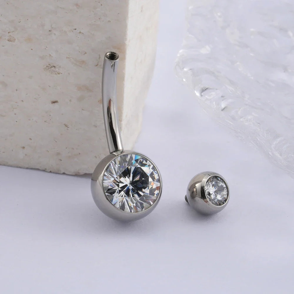 Right Grand Implant Grade Titanium 14G Internally Threaded Press Fit Clear Curved Belly Button Rings
