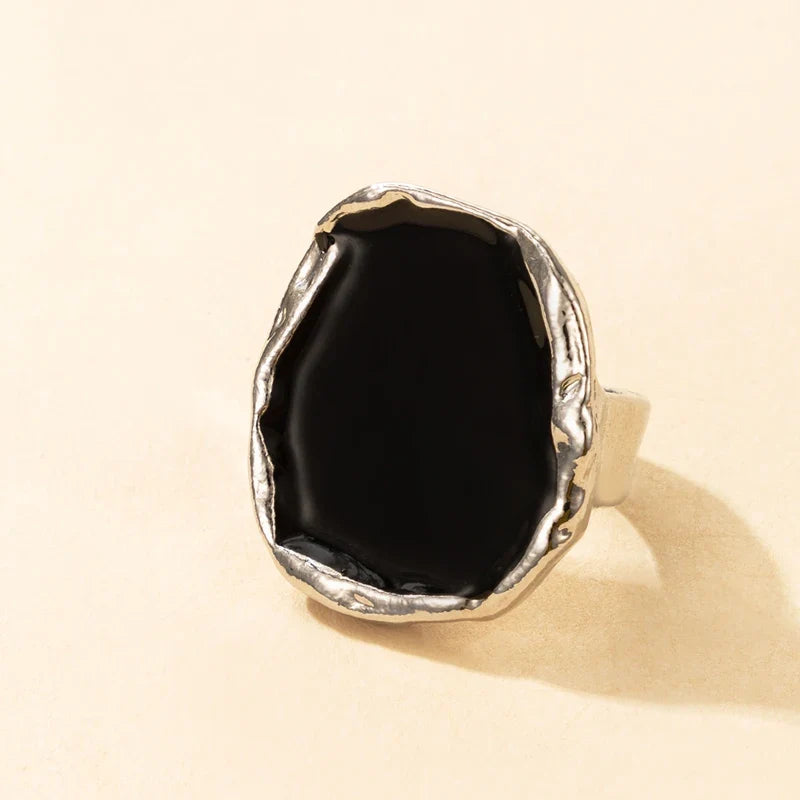 Tocona Bohemian Black Stone Joint Ring for Women Men Charms Dripping Oil Big Joint Ring Gothic Jewelry Accessories кольца 16916