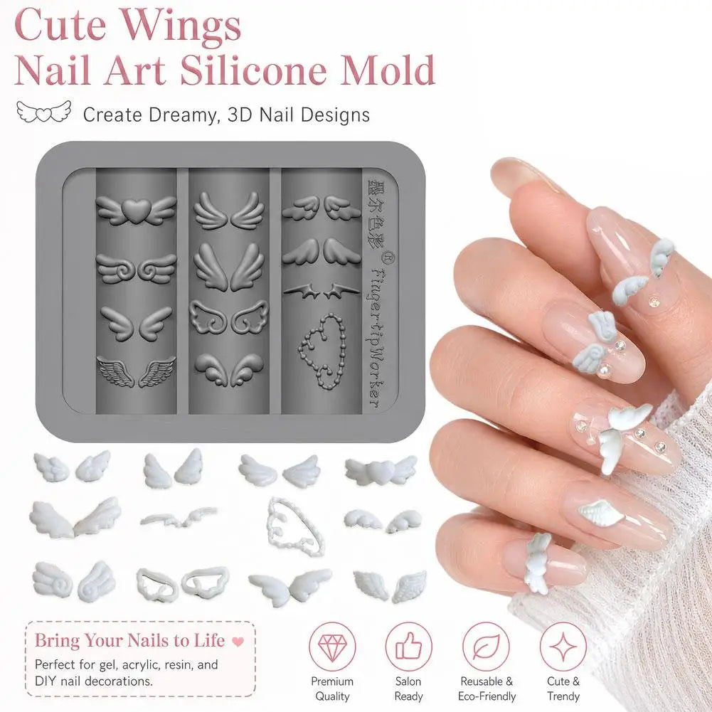3D Silicone Mold Nail Art Decorations DIY Wing Carving Templates Mold For Nails Jewelry Crafts Manicure Tool