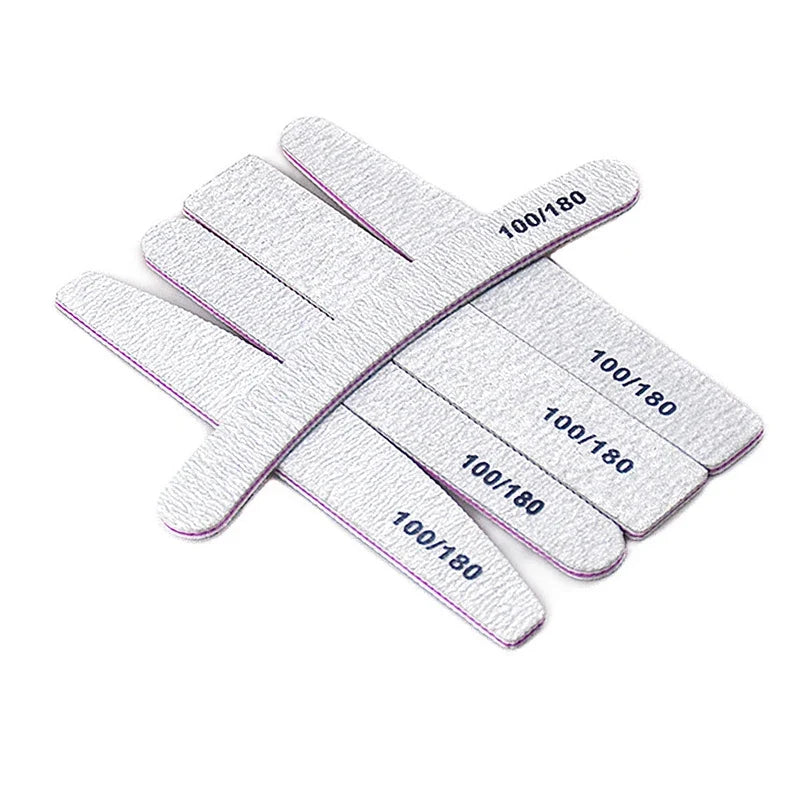 1-10Pcs Nail File Buffer 100/180 Grit Half Moon Nail Files Double Side Sandpaper Sanding Grinding Gel Nail Polish Manicure Tool