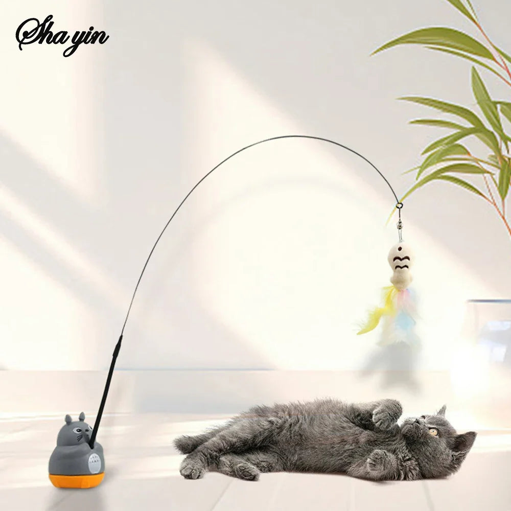1PC Pet small cat fishing and cat teasing stick 360 degree rotation with feather bells and steel wire cat teasing stick
