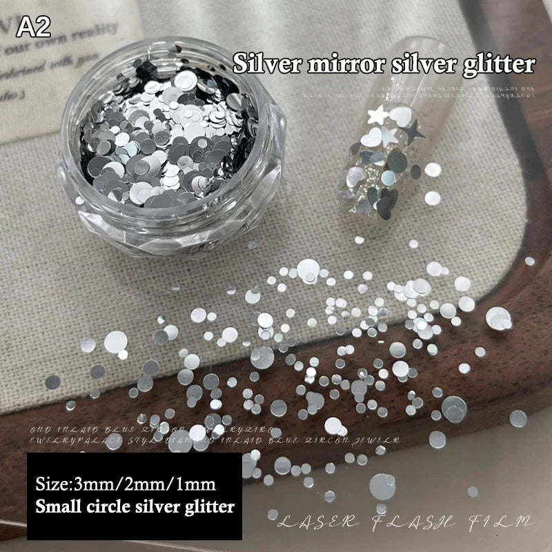 1 Box 3D Mini Nail Art Charms Round Heart Star Sequin Flakes Silvery Shiny Accessories For Manicure