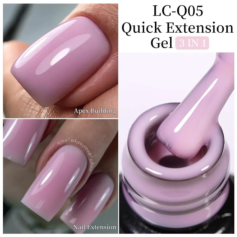 LILYCUTE Milky White Gold Sequins Quick Extension Rubber Base Gel Nail Polish Glitter Extend Construct Hard Gel Nail Art Varnish
