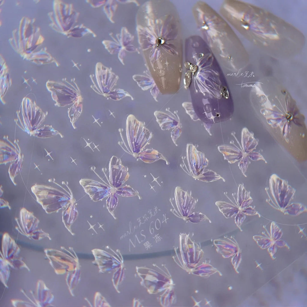 Sparkling Butterfly Nail Stickers Kavay Aurora Butterfly Nail Art Charm Decorative Stickers Self repairing Nail Glue Slider DIY