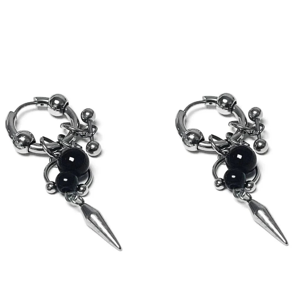 Y2K Spike Rivet Ball Pearl Hoop Earrings for Women Stainless Steel Punk Pointed Drop Earrings Gothic Jewelry Accessories