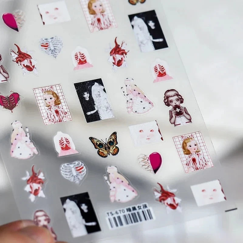 Dark Girl Butterfly Moth 3D Adhesive Nail Art Stickers 5D Soft Embossed Reliefs Nail Decals Decorations Wholesale Dropshipping
