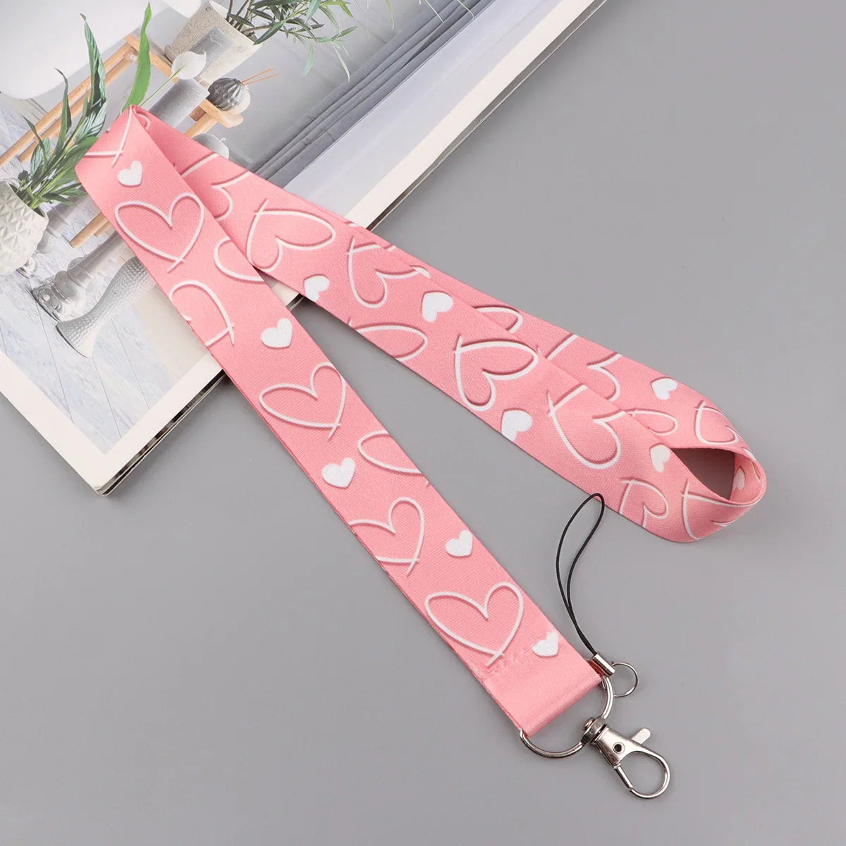 Cute Simple Pink Heart Women Neck Strap Phone Charm Keychain Badge Holder ID Card Pass Hang Rope Lariat Lanyard for Key Rings