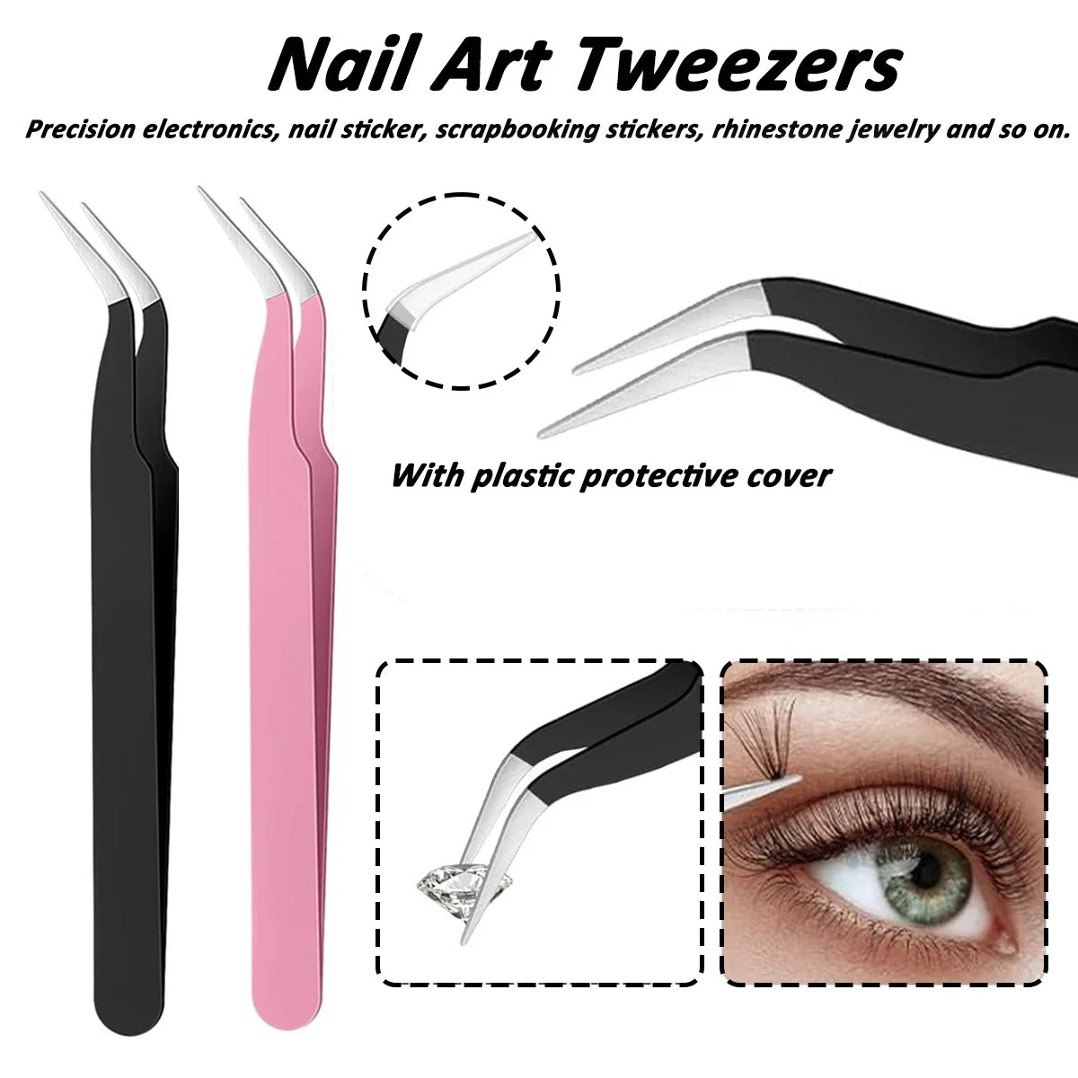 Dual-End Nail Rhinestone Picker Tool Set, Wax Dotting Pens Curved Tweezer Rhinestone Storage Tray, DIY Nail Art Gem Pick Up Tool
