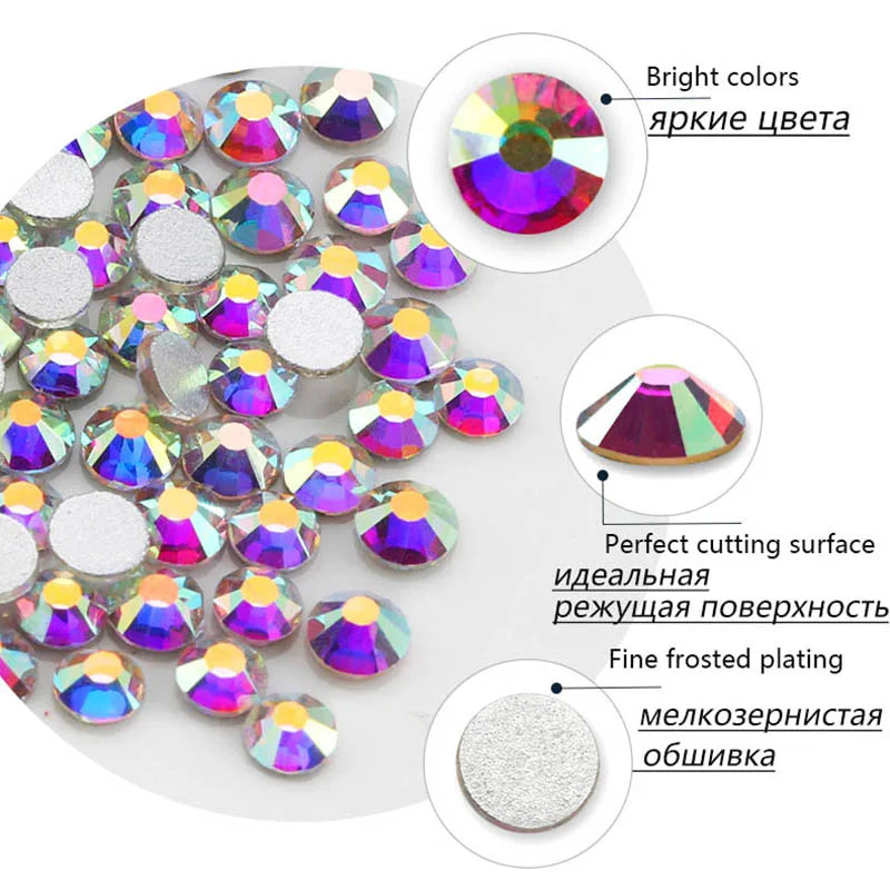 Multi-Size Glass Nail Rhinestones For Nails Art Decorations Crystals Strass Charms Partition Mixed Size Rhinestone Set