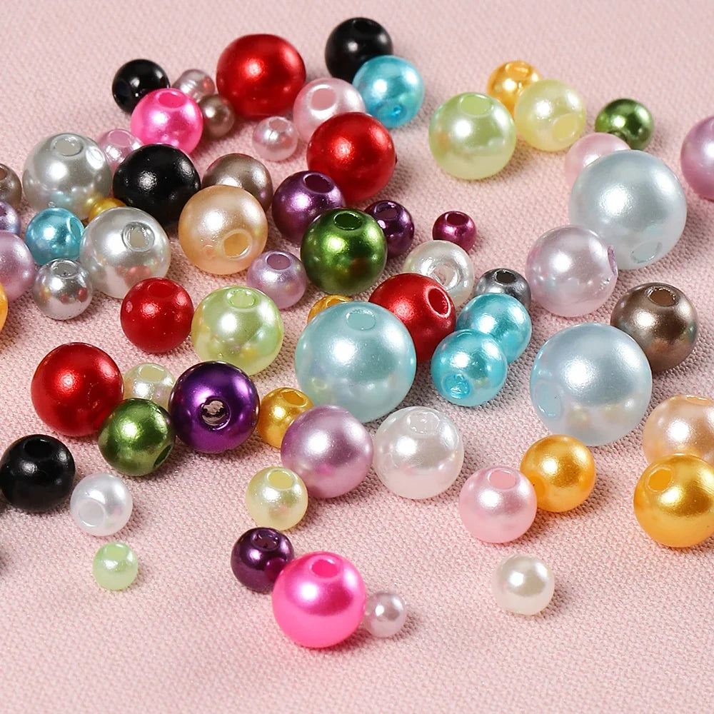 About 150pcs 3-8mm Mixed Beads Colorful Imitation Pearls Plastic Beads for DIY Bracelet Necklace Jewelry Making Accessories