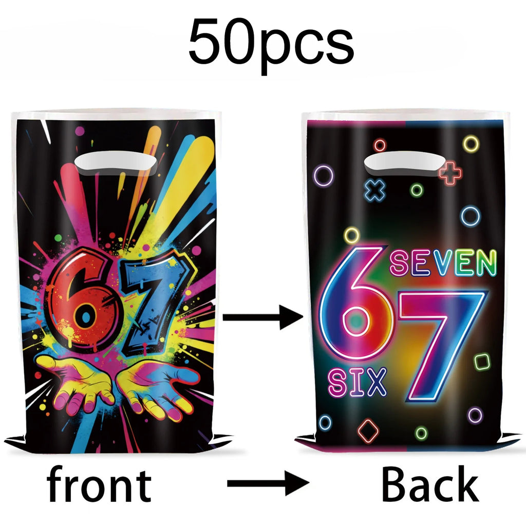 Gift For Her/Him 50/20pcs Colorful 67 Theme Party Gift Bags,Treat Bag with Handle, for Birthday Holiday Party Favor Supplies