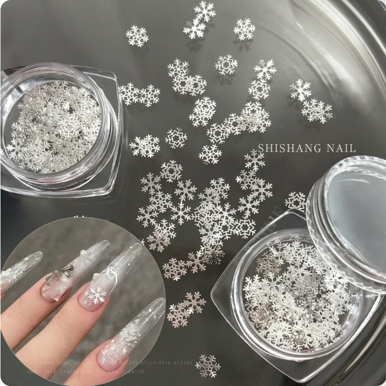 1 Jar Silver Snowflake Christmas Nail Glitter Sequins Ultra-thin 3D Snowflake Xmas Nail Winter DIY Charms Nail Accessories Parts
