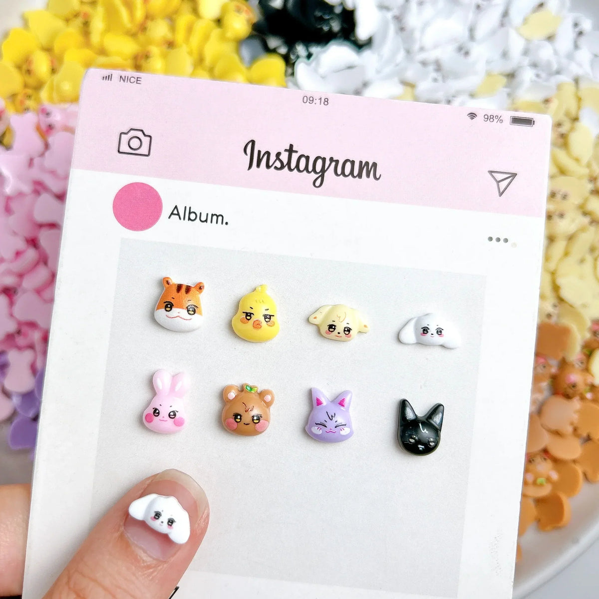 30PCS Creative Painted Kawaii Animal Series Nail Art Charms 3D Cartoon Rabbit Bear Tiger Resin Nail Decorations for DIY Manicure